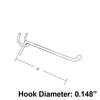 Azar Displays 4 in L Metal Wire Hook, 0.148 in Dia, 1.75 in H, 1.25 in W, PK50 700884